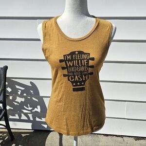 Next Level Apparel Mustard Graphic Tank Top with Black Guitar Head